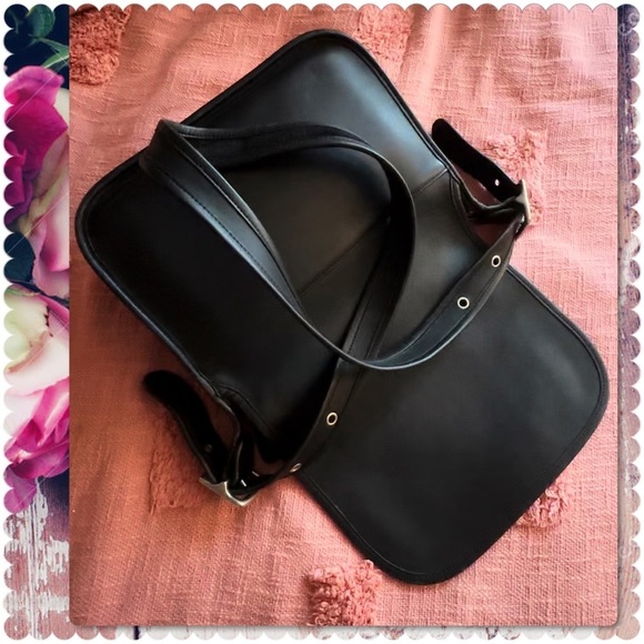 VINTAGE COACH BLACK LEATHER & NICKEL PATRICIA’S LEGACY CROSSBODY SADDLE BAG 9951 - Picture 3 of 15